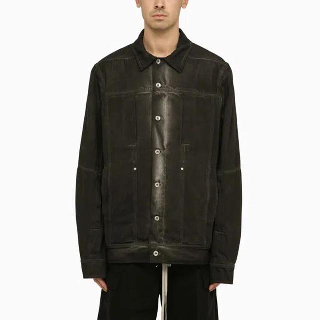 Black Washed-effect Denim Jacket In Grey Product Image