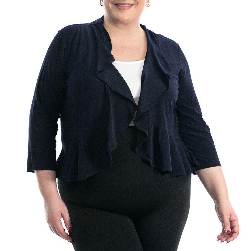 Plus Size Nina Leonard Matte Jersey Mesh Bolero, Womens Blue Product Image