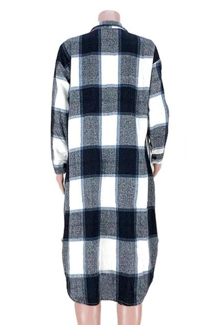 Flannel Pocket Plaid Long Shirt Jacket Product Image