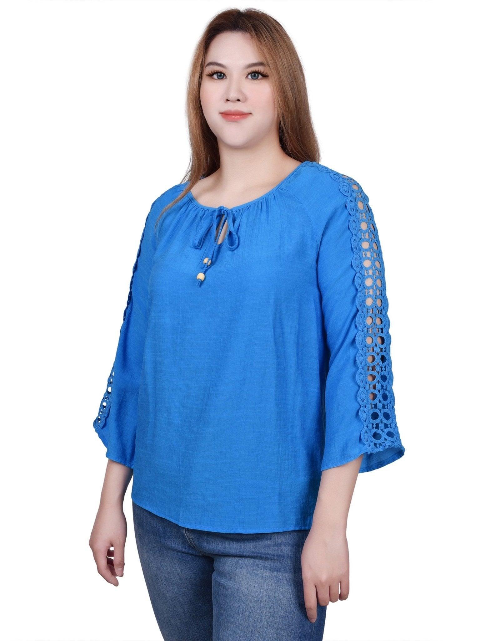 3/4 Length Sleeve Crochet Detail Blouse - Petite Product Image