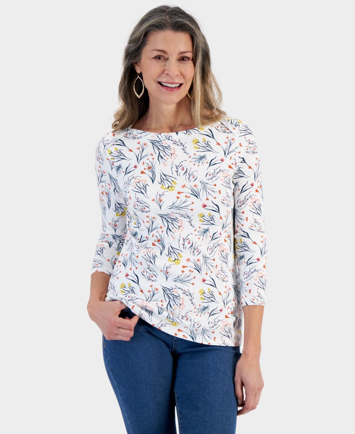 Women's Printed 3/4-Sleeve Pima Cotton Top, Created for Macy's Product Image