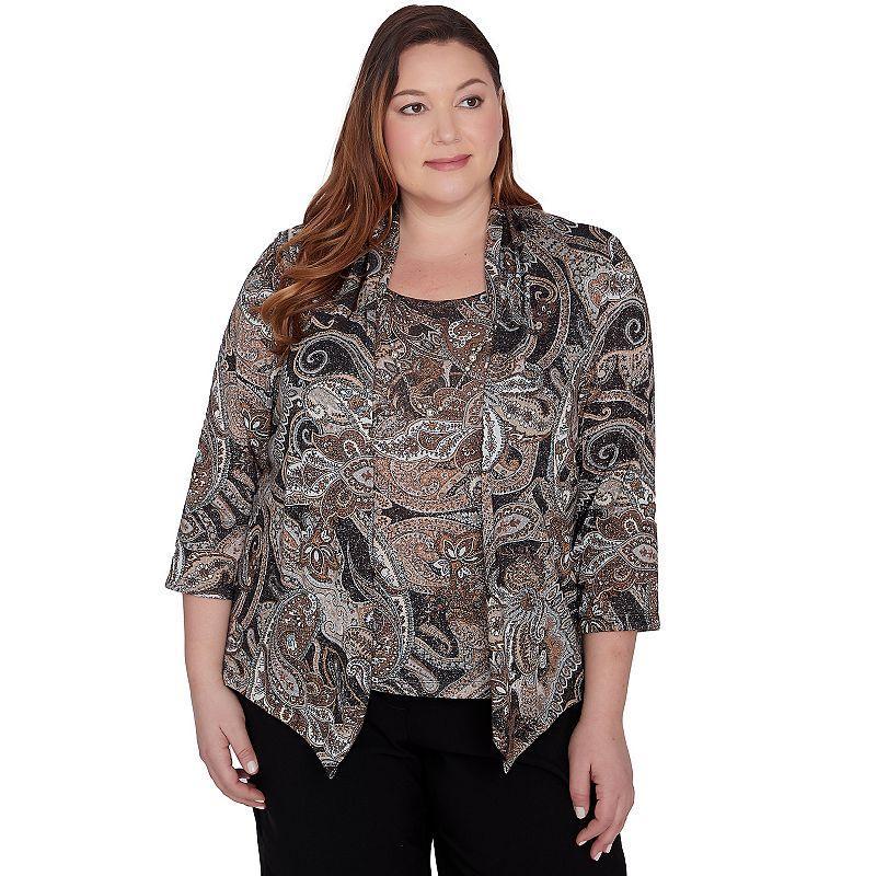 Plus Size Alfred Dunner Metallic Paisley Two in One Top, Womens Product Image