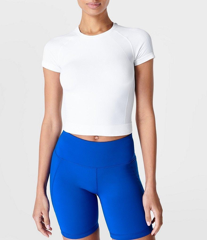 Sweaty Betty Athlete Seamless Crew Neck Short Sleeve Cropped Workout Tee Shirt Product Image