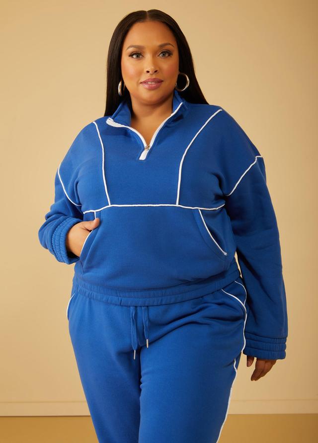 Plus Size Piped Fleece Pullover Ashley Stewart Product Image