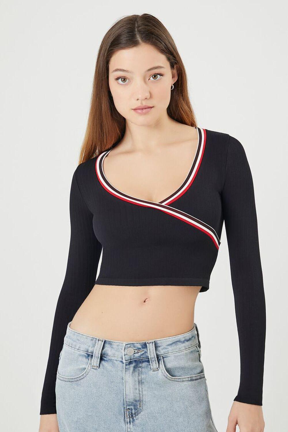 Seamless Striped-Trim Crop Top | Forever 21 Product Image