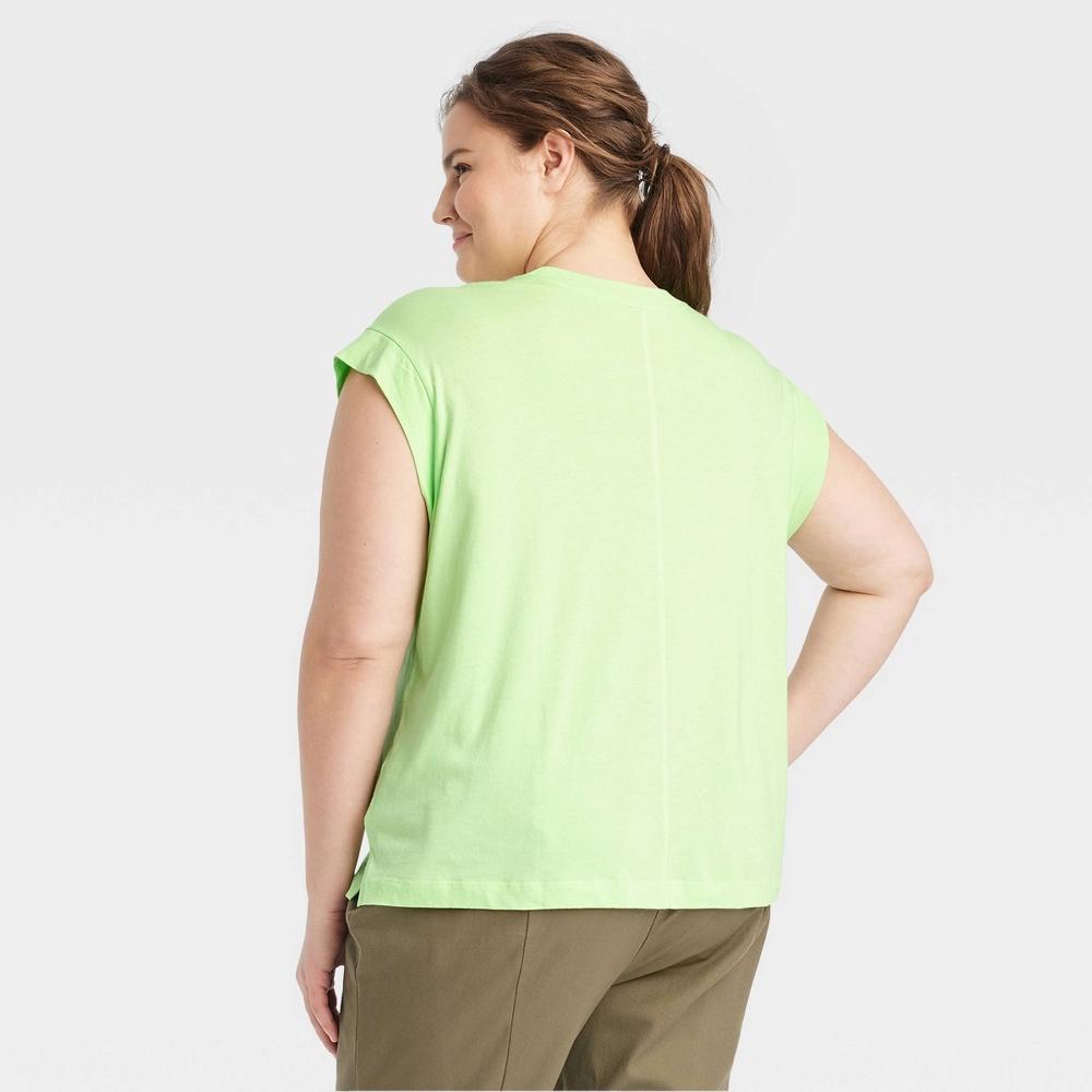 Women's Short Sleeve Extended Shoulder T-Shirt - A New Day™ Lime XXL Product Image