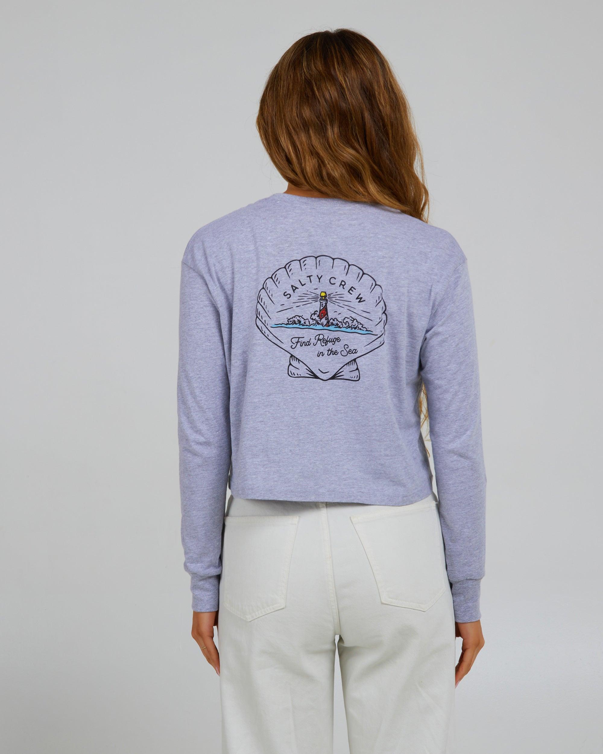 Scallop L/S Crop Tee - Athletic Heather Product Image