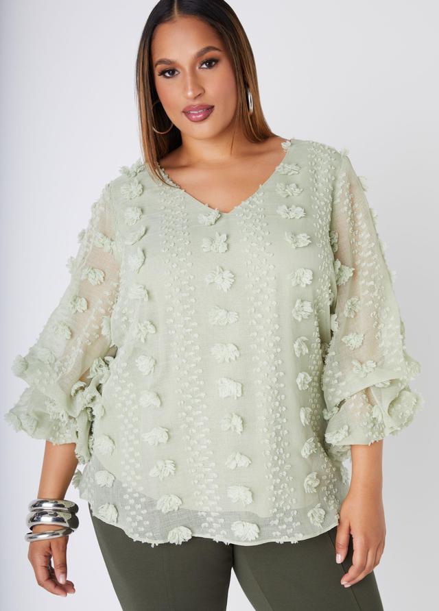 Plus Size Pompom Gauze Blouse, - Ashley Stewart Product Image