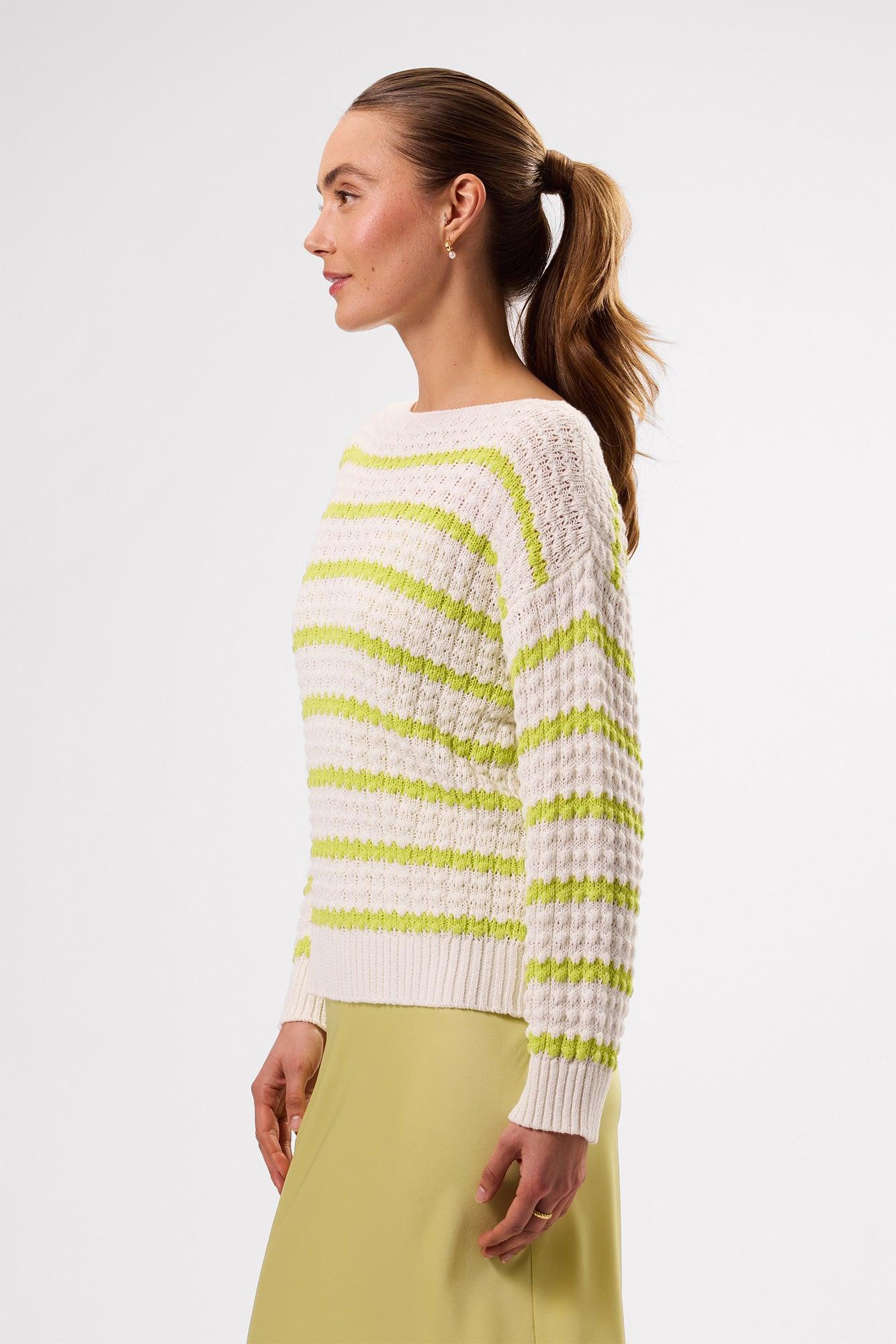 Stripe Novelty Sweater - Ivory Lime Stripe Product Image