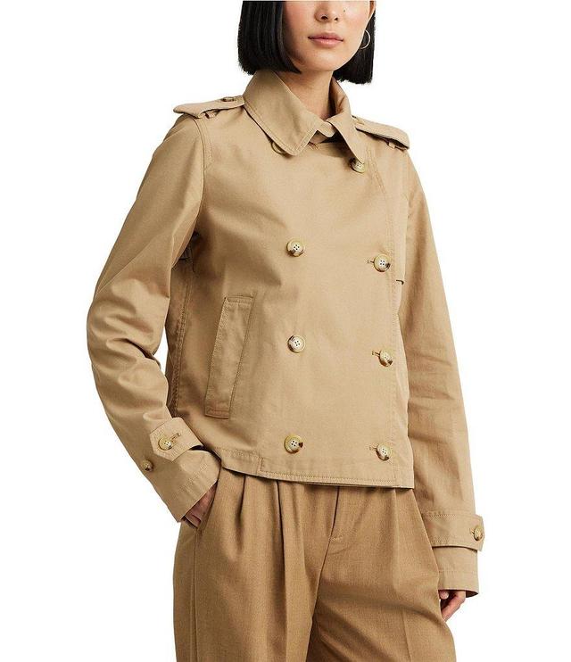 Lauren Ralph Lauren Short Double Breasted Twill Trench Coat Product Image