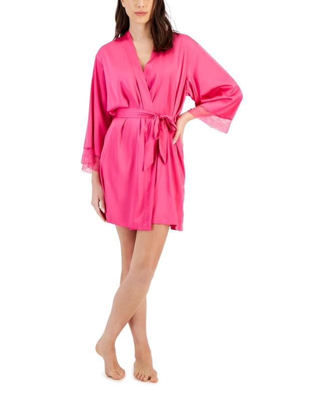 I.n.c. International Concepts Womens Lace-Trim Stretch Satin Robe, Created for Macys Product Image