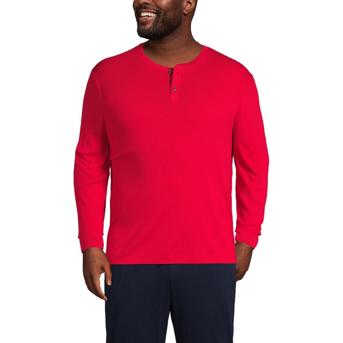 Big & Tall Lands End Knit Ribbed Pajama Henley, Mens Product Image