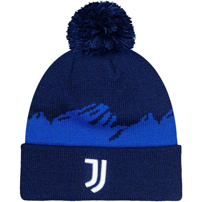 Mens Navy Juventus Pixel Cuffed Knit Hat with Pom, Juv Blue Product Image