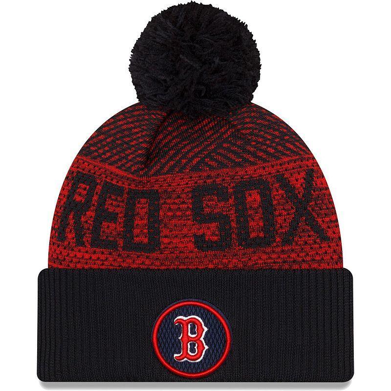 Mens New Era Boston Red Sox Authentic Collection Sport Cuffed Knit Hat with Pom, Blue Product Image