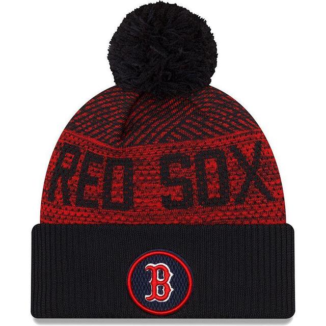 Mens New Era Boston Red Sox Authentic Collection Sport Cuffed Knit Hat with Pom, Blue Product Image