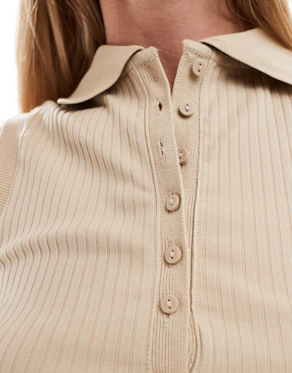 Mango button up sleeveless textured top in beige Product Image