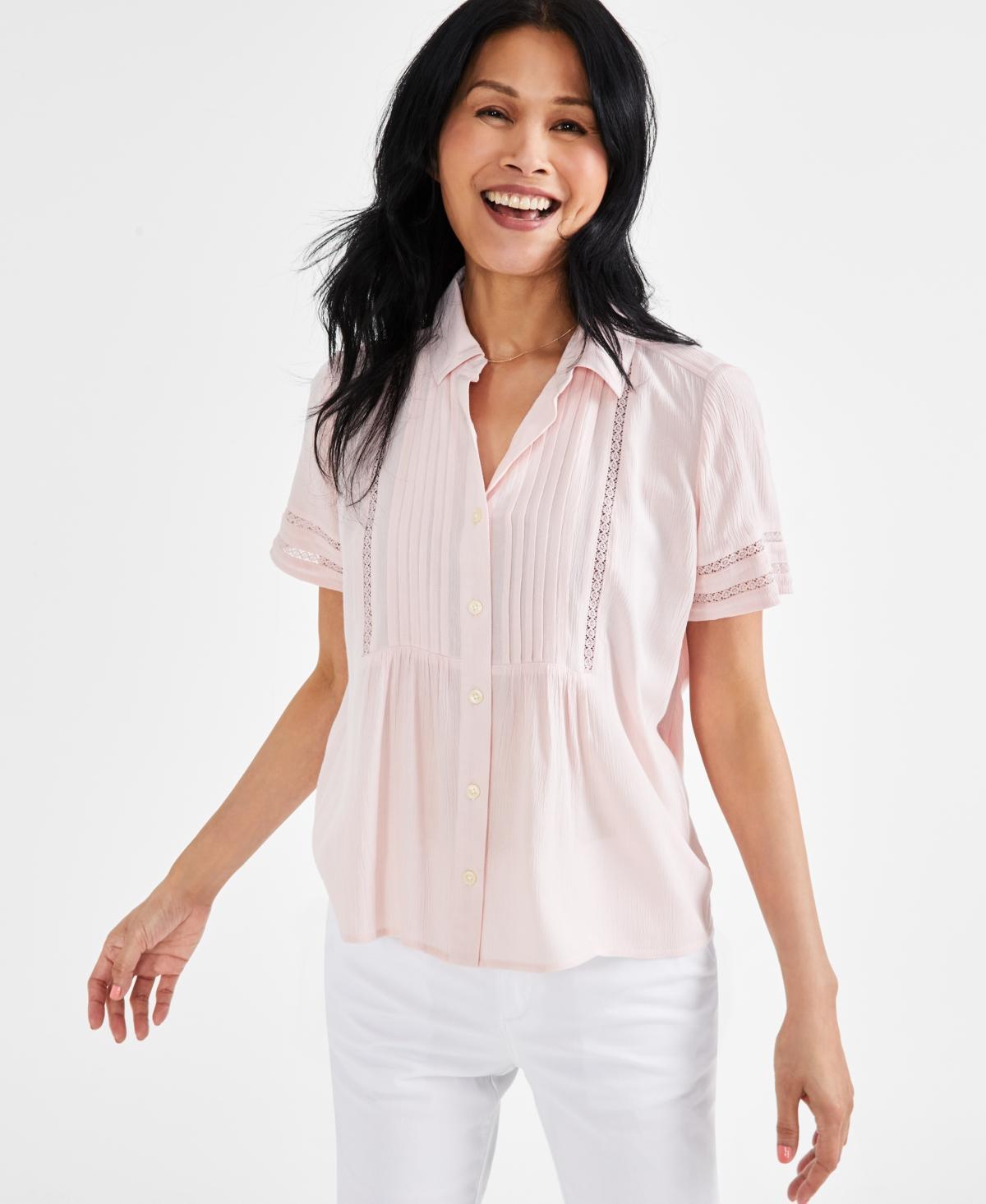 Style & Co Womens Pintuck Short-Sleeve Button-Front Shirt, Created for Macys Product Image