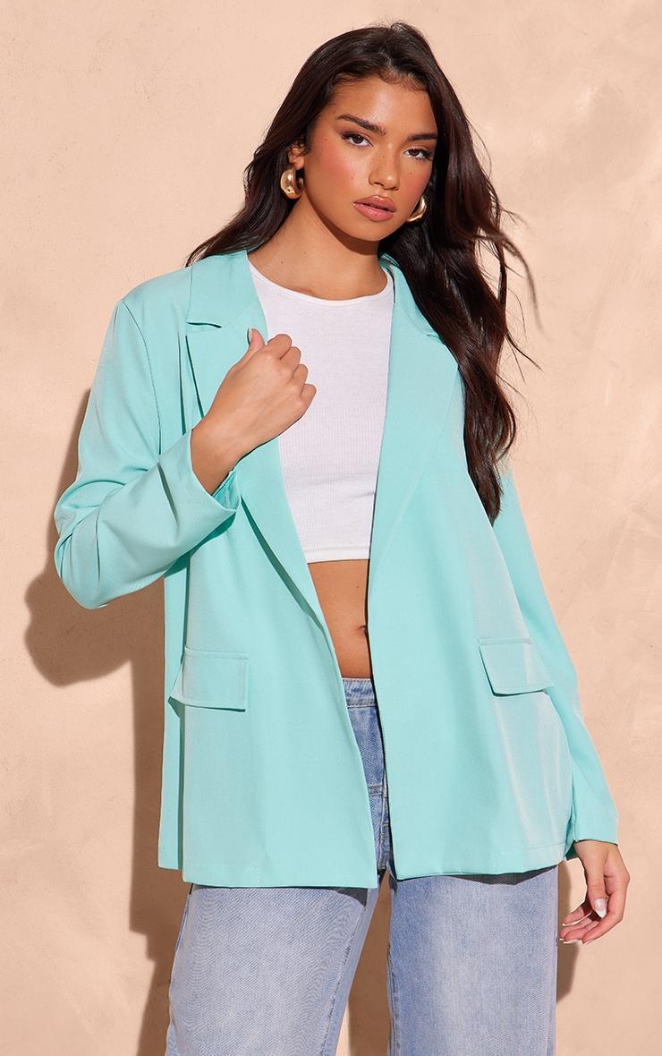 Mint Linen Look Minimal Blazer Product Image