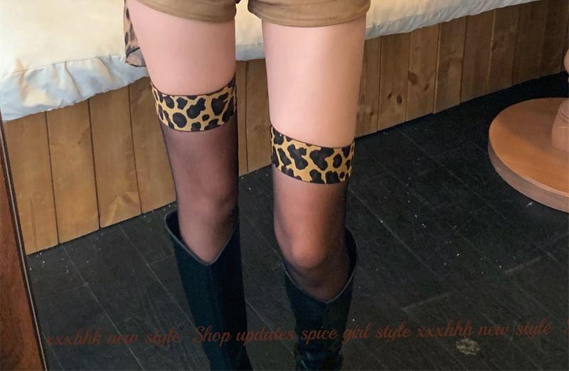 Leopard-Print Thigh-High Tights Product Image