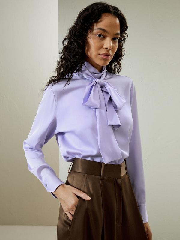 Silk Turtleneck Ribbon Blouse Product Image