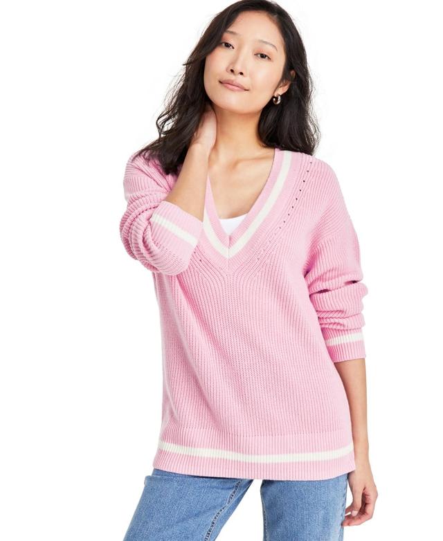 On 34th Womens V-Neck Tipped Sweater, Created for Macys Product Image