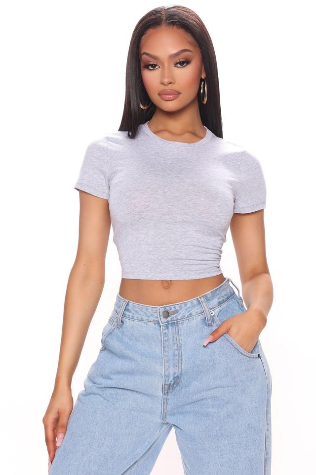 Anna Crew Neck Crop Top - Heather Grey Product Image