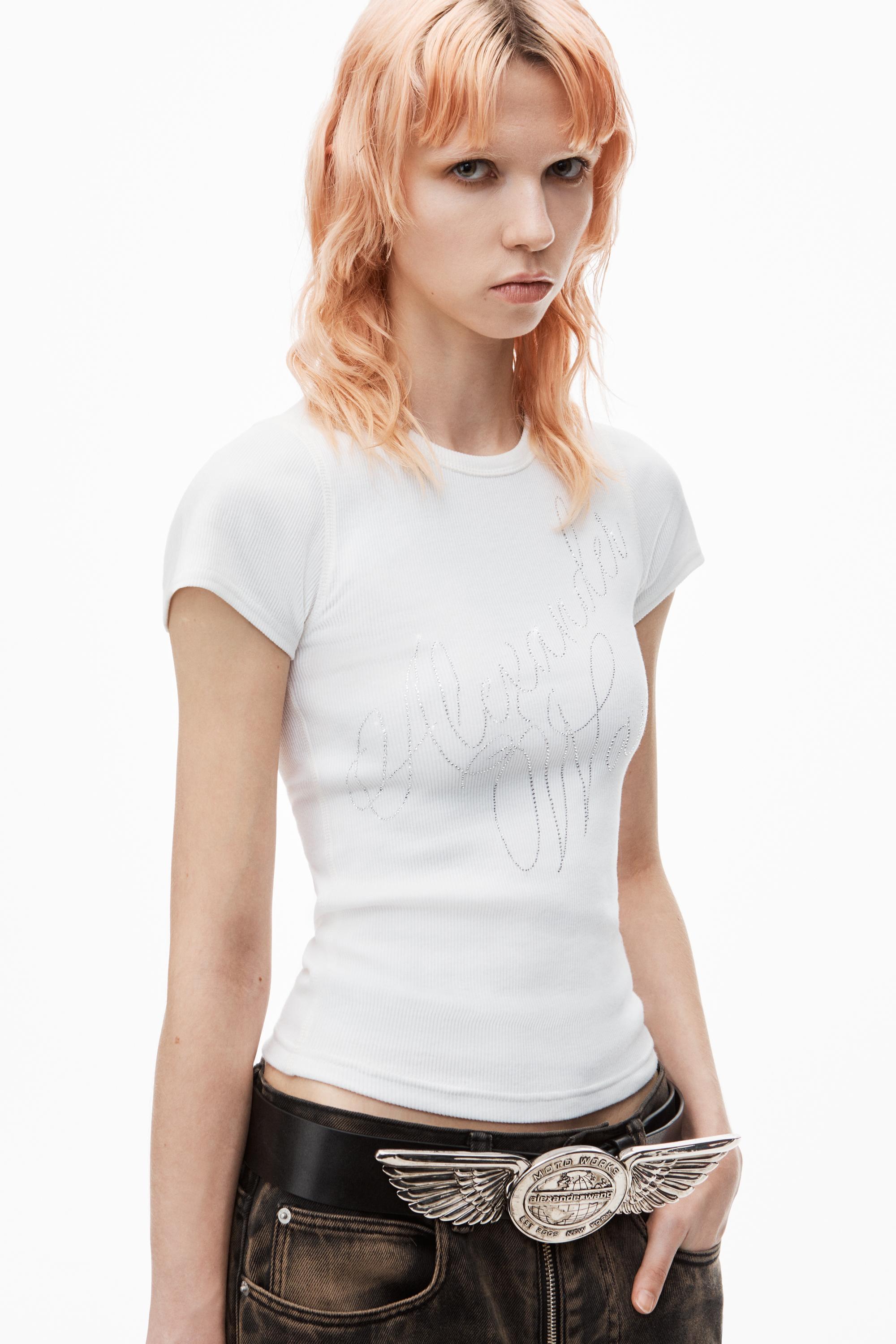 Crystal Hotfix Tee In Ribbed Jersey Product Image