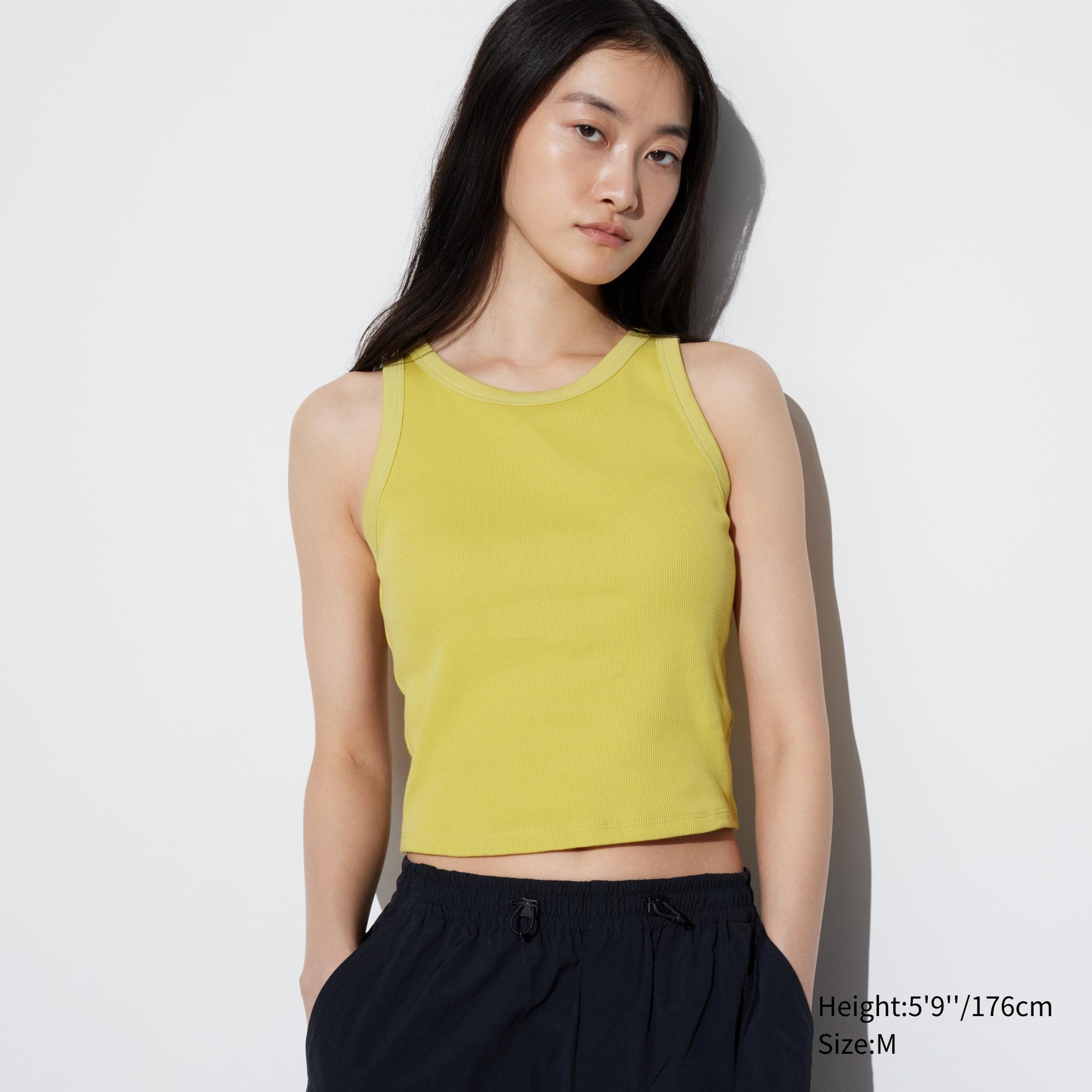 Womens Ribbed Cropped Sleeveless Bra Top Yellow 2XL UNIQLO US Product Image