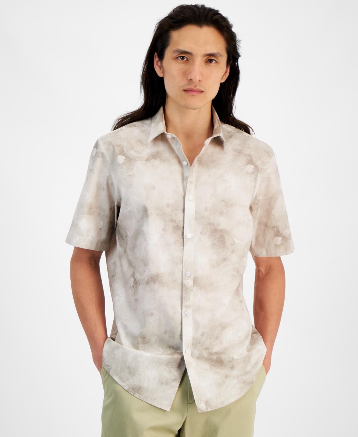 Men's Regular-Fit Stretch Watercolor Petal-Print Button-Down Poplin Shirt, Created for Macy's  Product Image