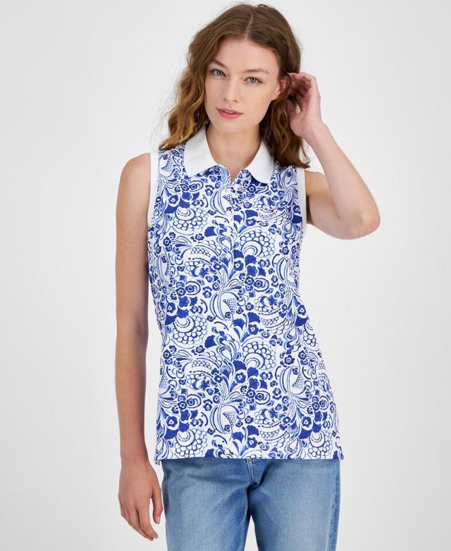 Tommy Hilfiger Womens Printed Collared Sleeveless Top Product Image