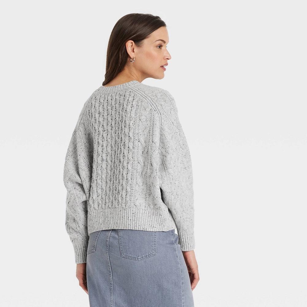 Women's Crewneck Cable Knit Pullover Sweater - Universal Thread™ Gray XS Product Image