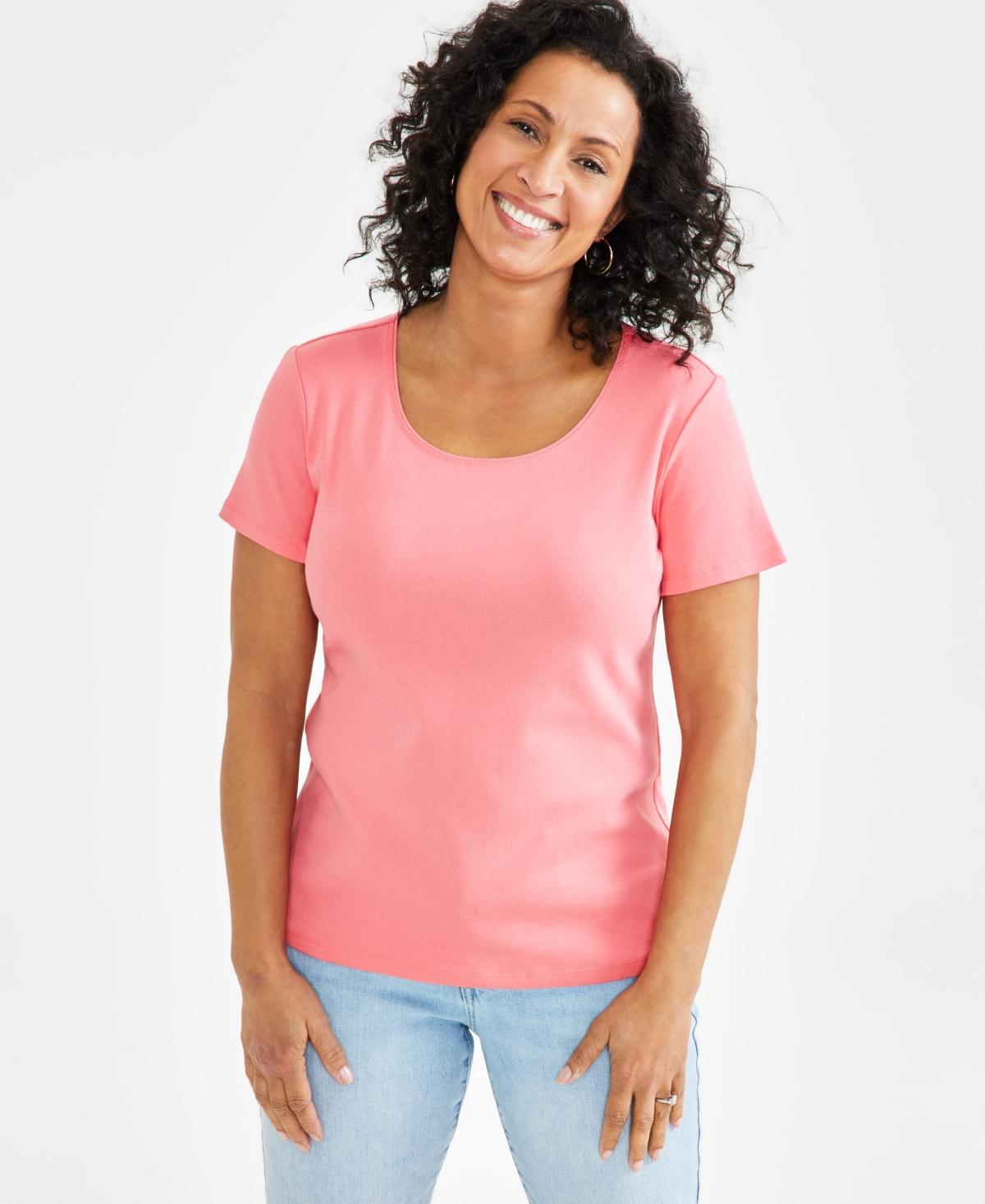 Style & Co Womens Cotton Short-Sleeve Scoop-Neck Top, Xs-4X, Created for Macys Product Image