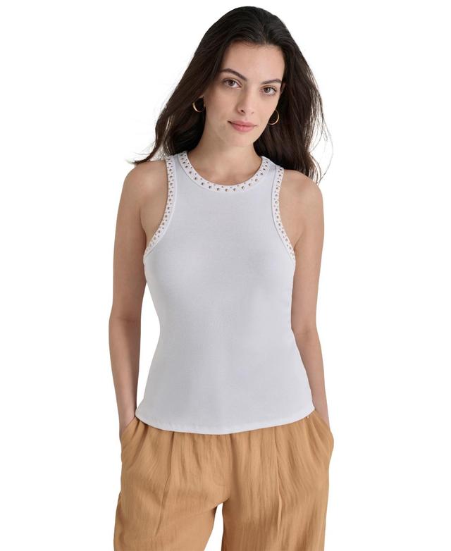 Women's Crewneck Stud Trim Rib Knit Tank Top Product Image