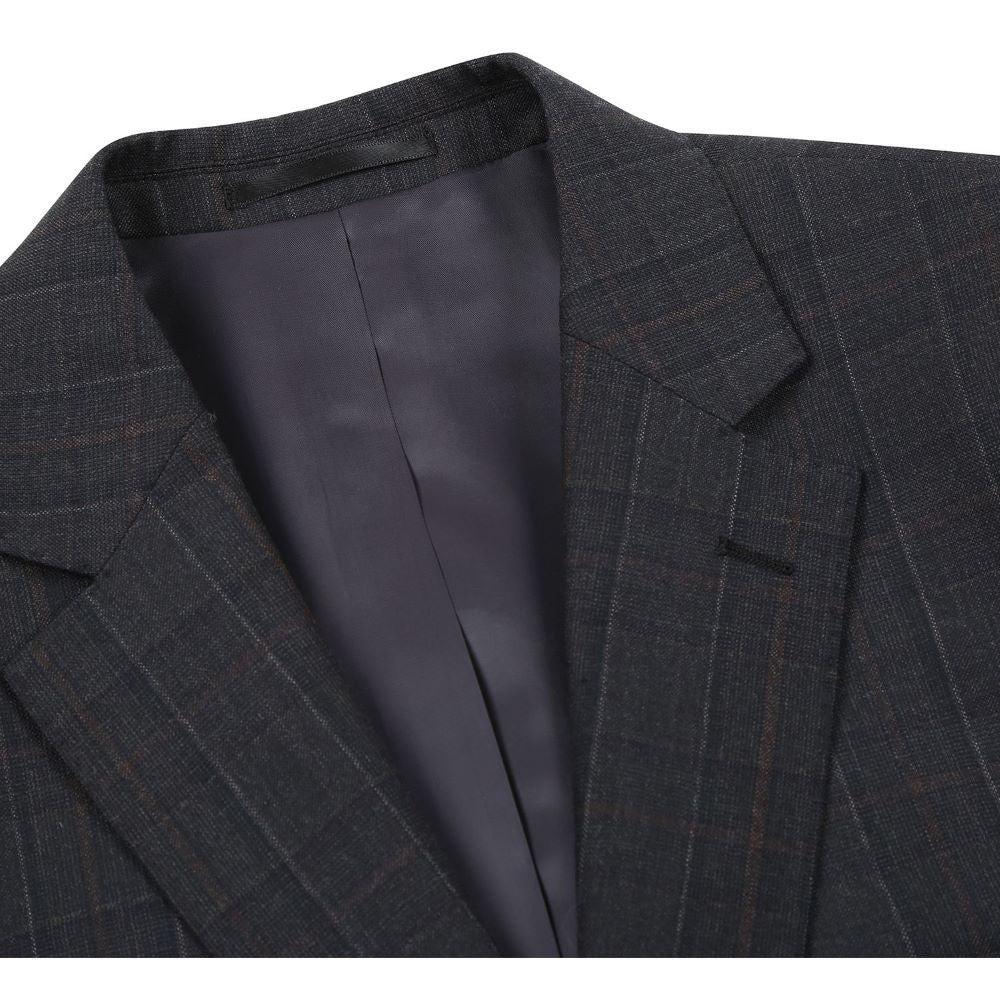 Charcoal Regular Fit Wool Blend Windowpane 2 Piece Suit Product Image