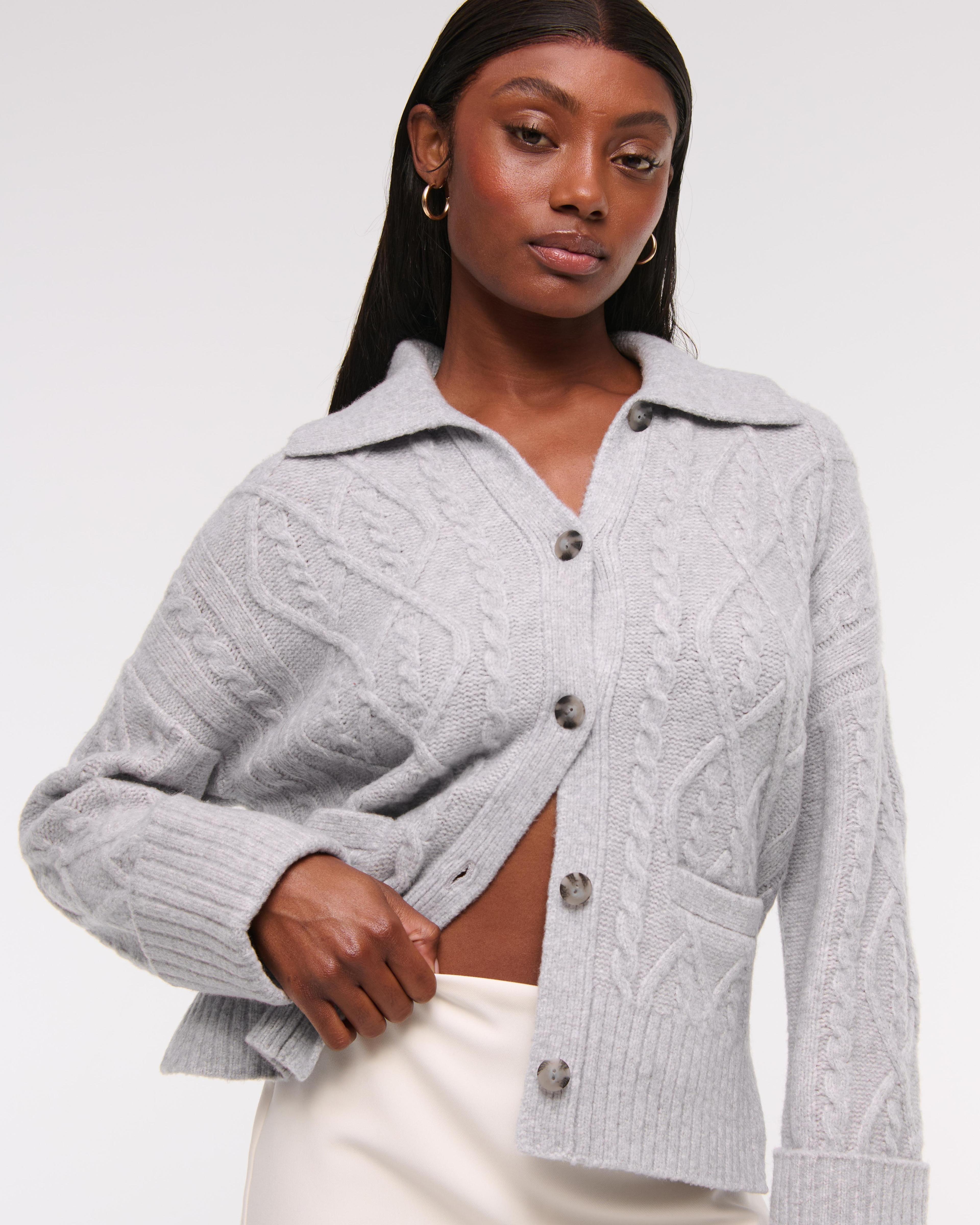 Cable-Knit Collared Cardigan Product Image