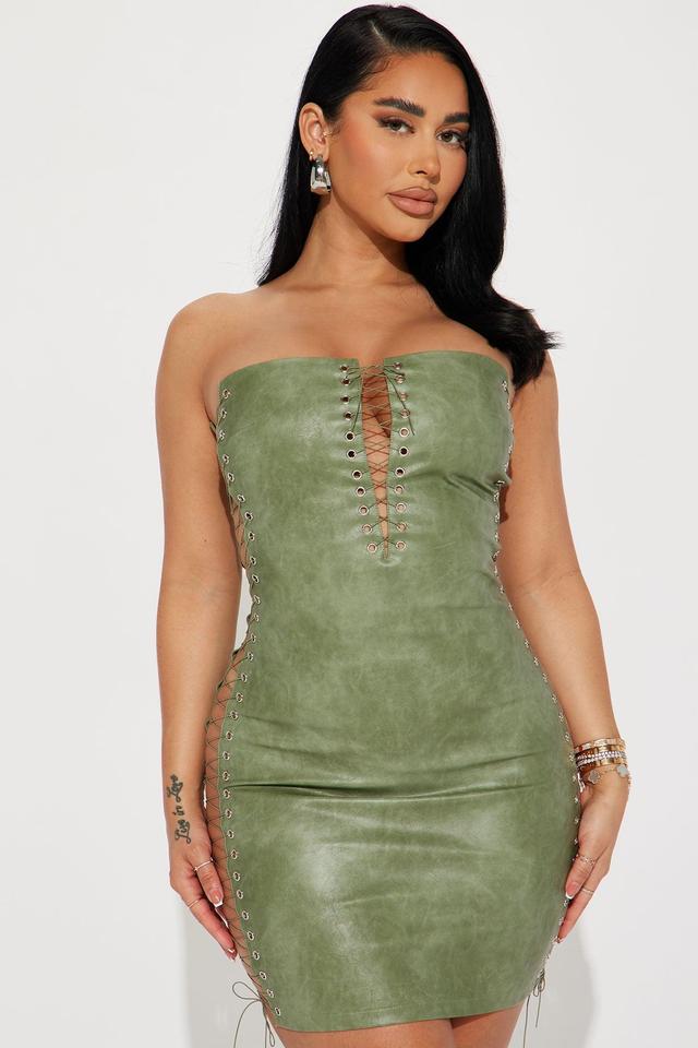 Cassie Leather Mini Dress - Olive Product Image