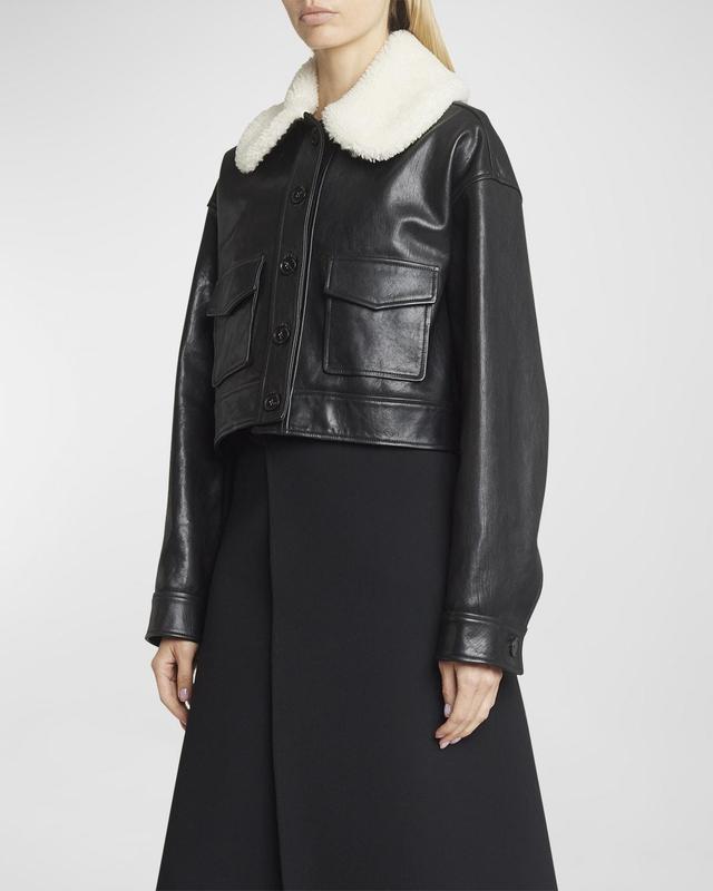 Womens Cropped Leather & Shearling Jacket Product Image