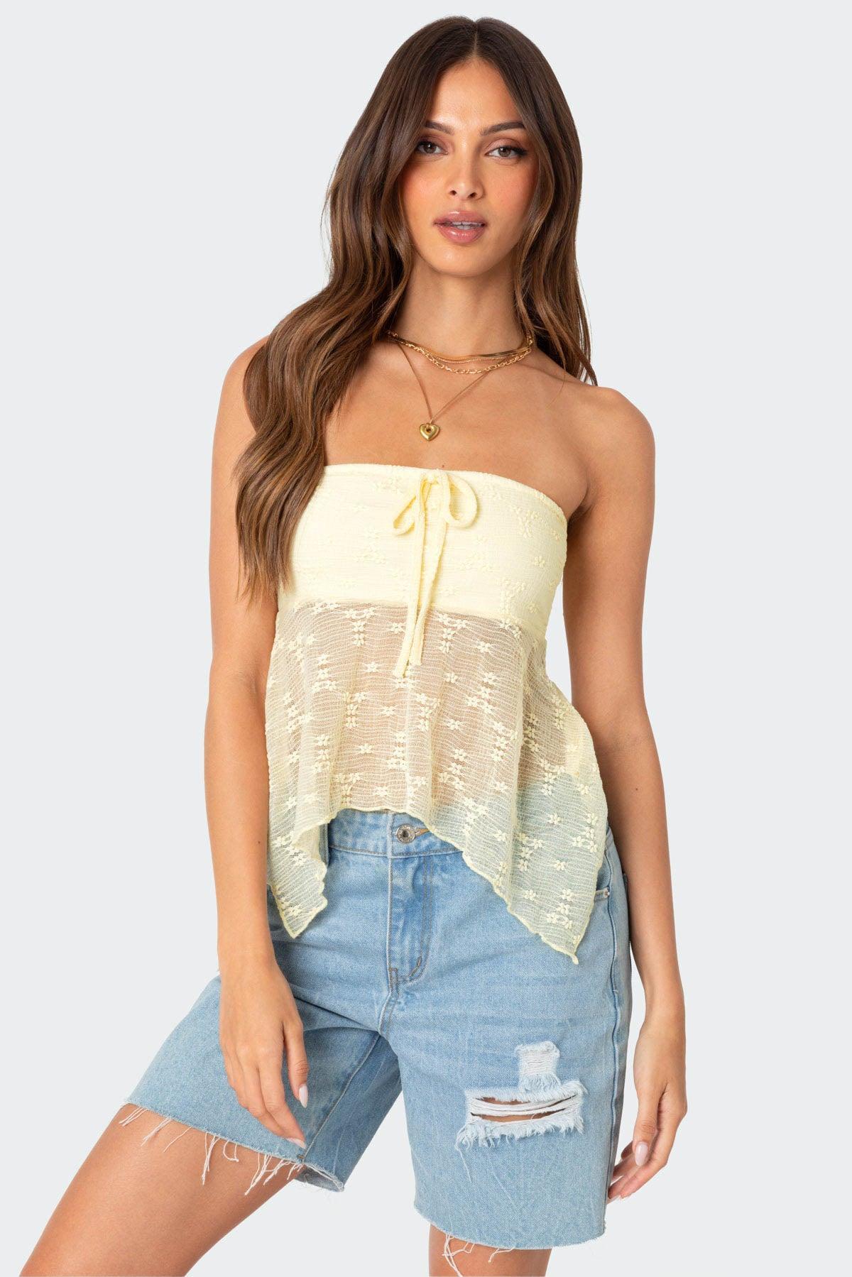 Embroidered Sheer Strapless Top Product Image