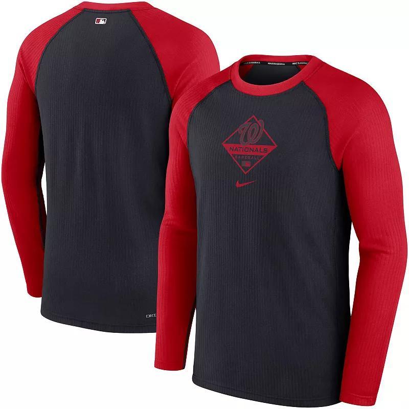 Mens Nike /Red Washington Nationals Game Authentic Collection Performance Raglan Long Sleeve T-Shirt Blue Product Image