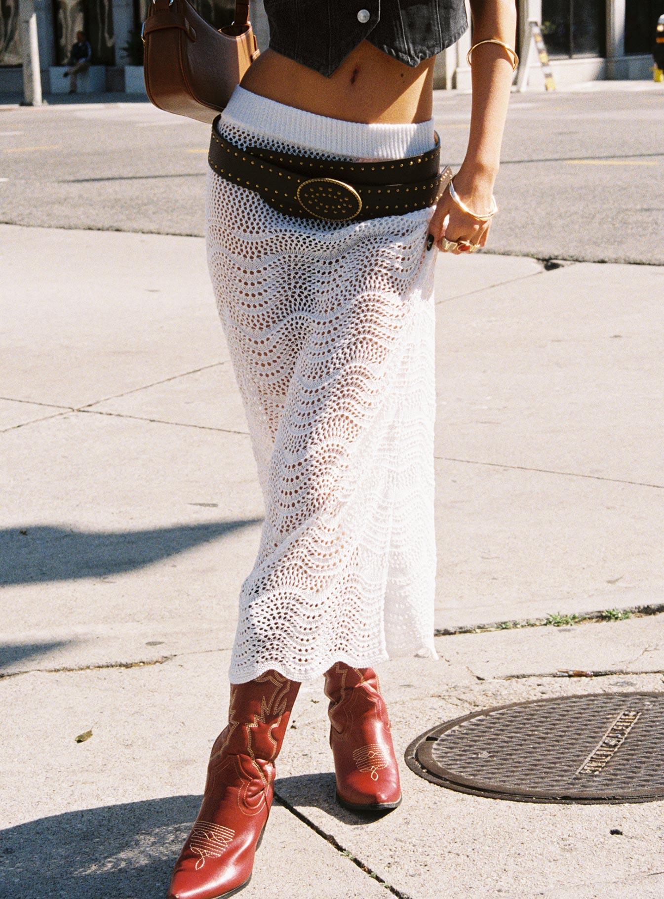 Kastio Crochet Midi Skirt White Product Image