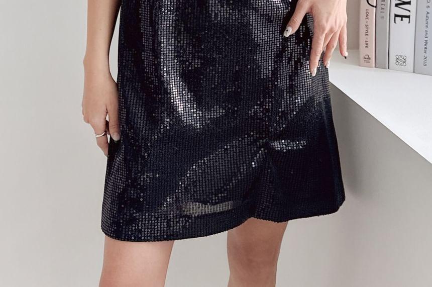 Short-Sleeve Sequined Mini Dress Product Image