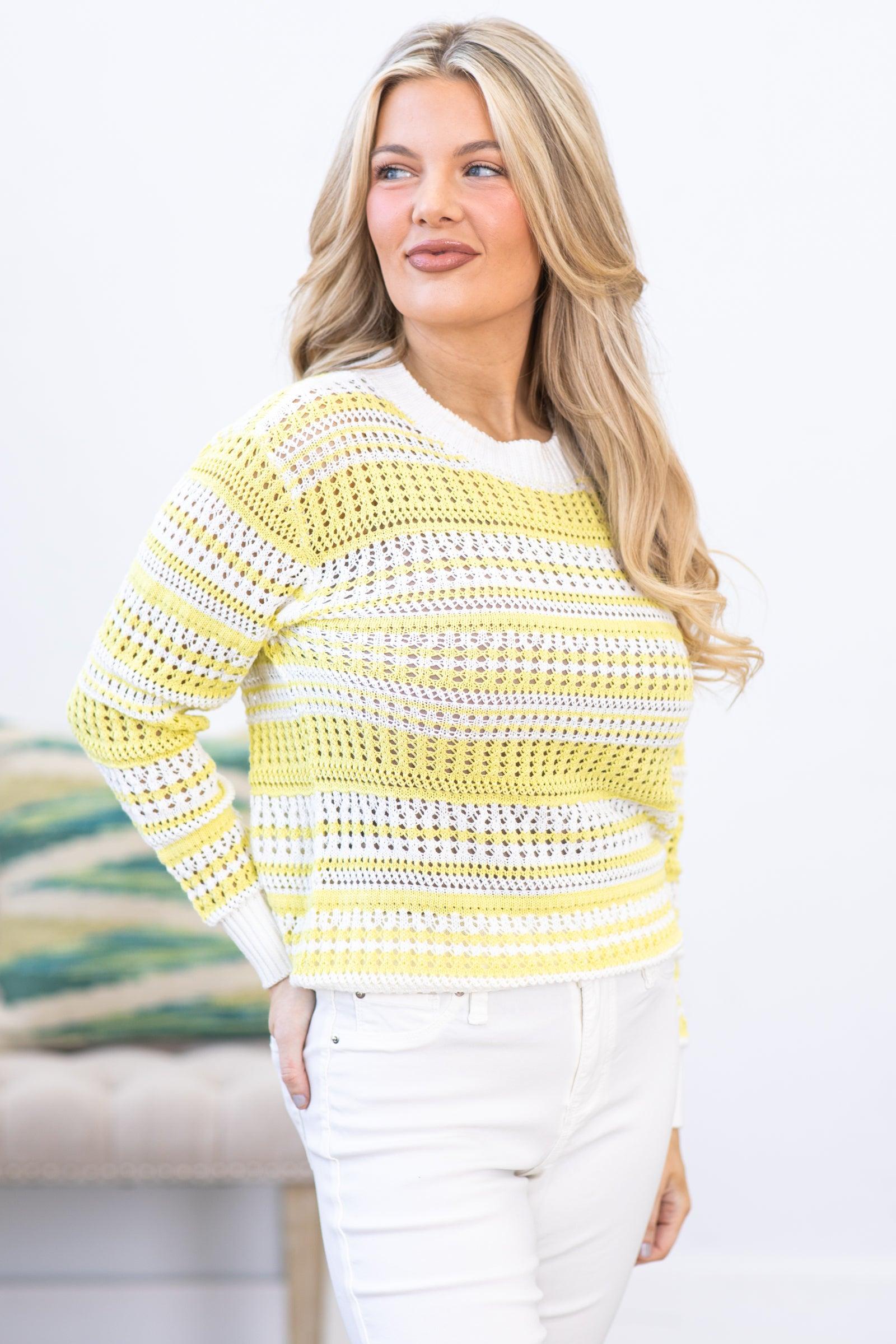 Light Olive Crochet Colorblock Sweater product image