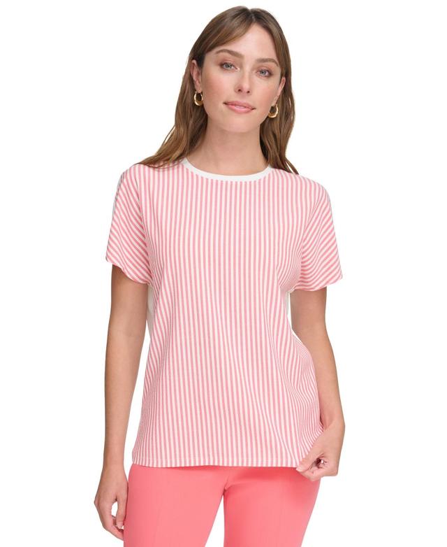 Tommy Hilfiger Womens Mixed-Media Striped Top - Sherbet/ Product Image