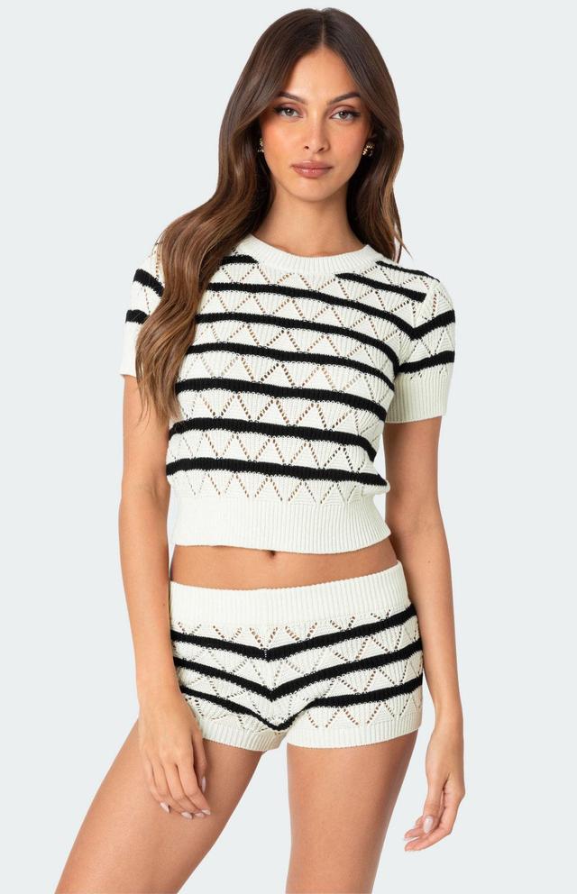 Edikted Women's Galia Striped Knit Top in White/Black - Product Image