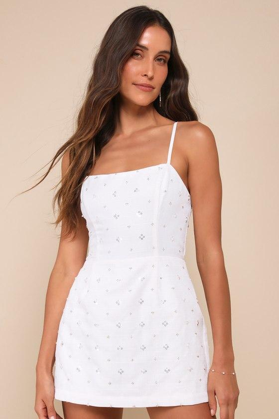 Majorly Perfect Ivory Sequin Sleeveless Skort Romper Product Image