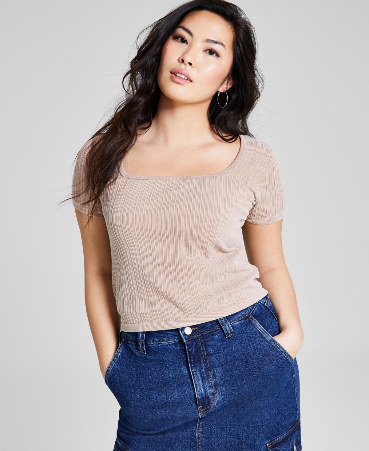 Women's Ribbed Seamless Square-Neck Tee, Created for Macy's Product Image