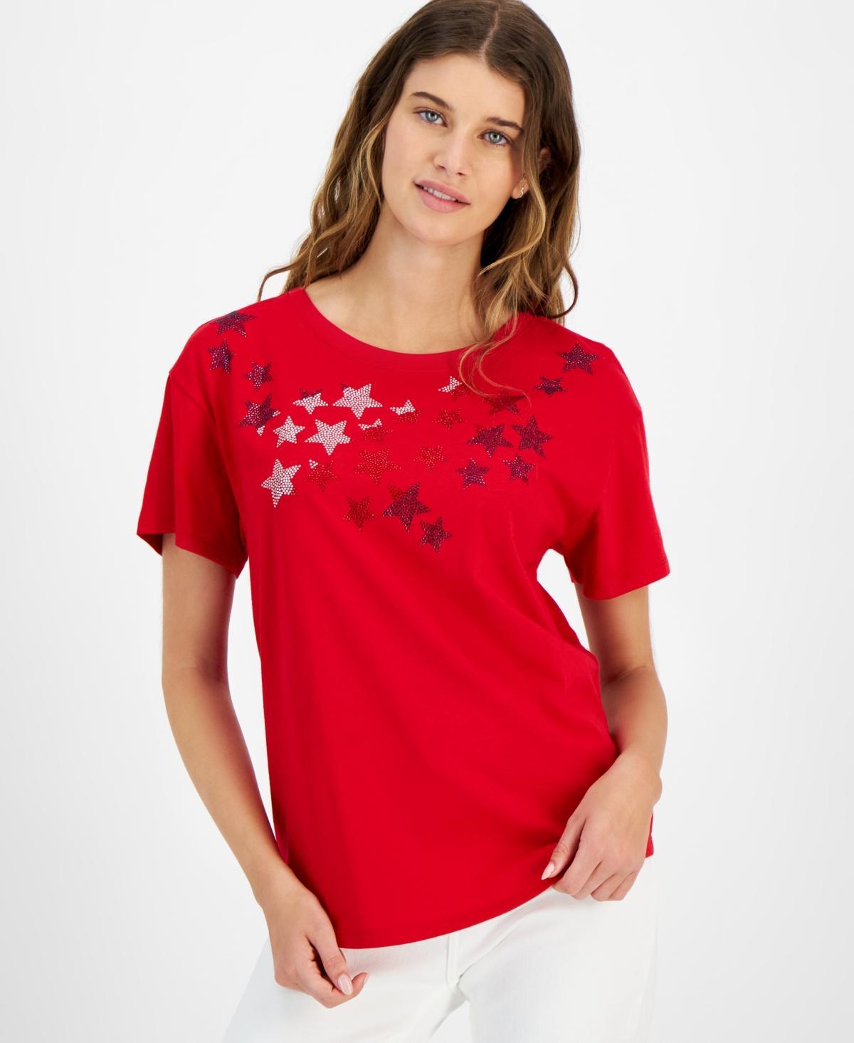 Women's Embellished-Star Short-Sleeve T-Shirt  Product Image