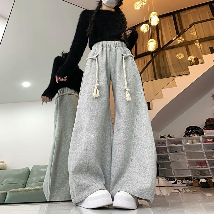 High Waist Plain Wide Leg Pants Product Image