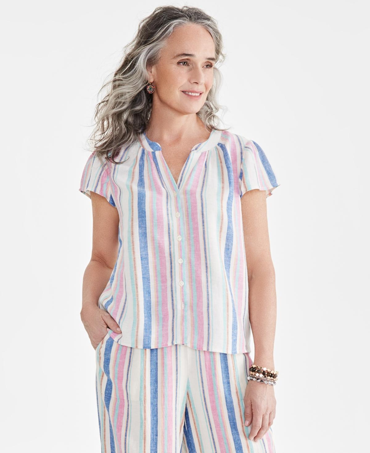 Style & Co Womens Stripe Flutter-Sleeve Top, Created for Macys Product Image