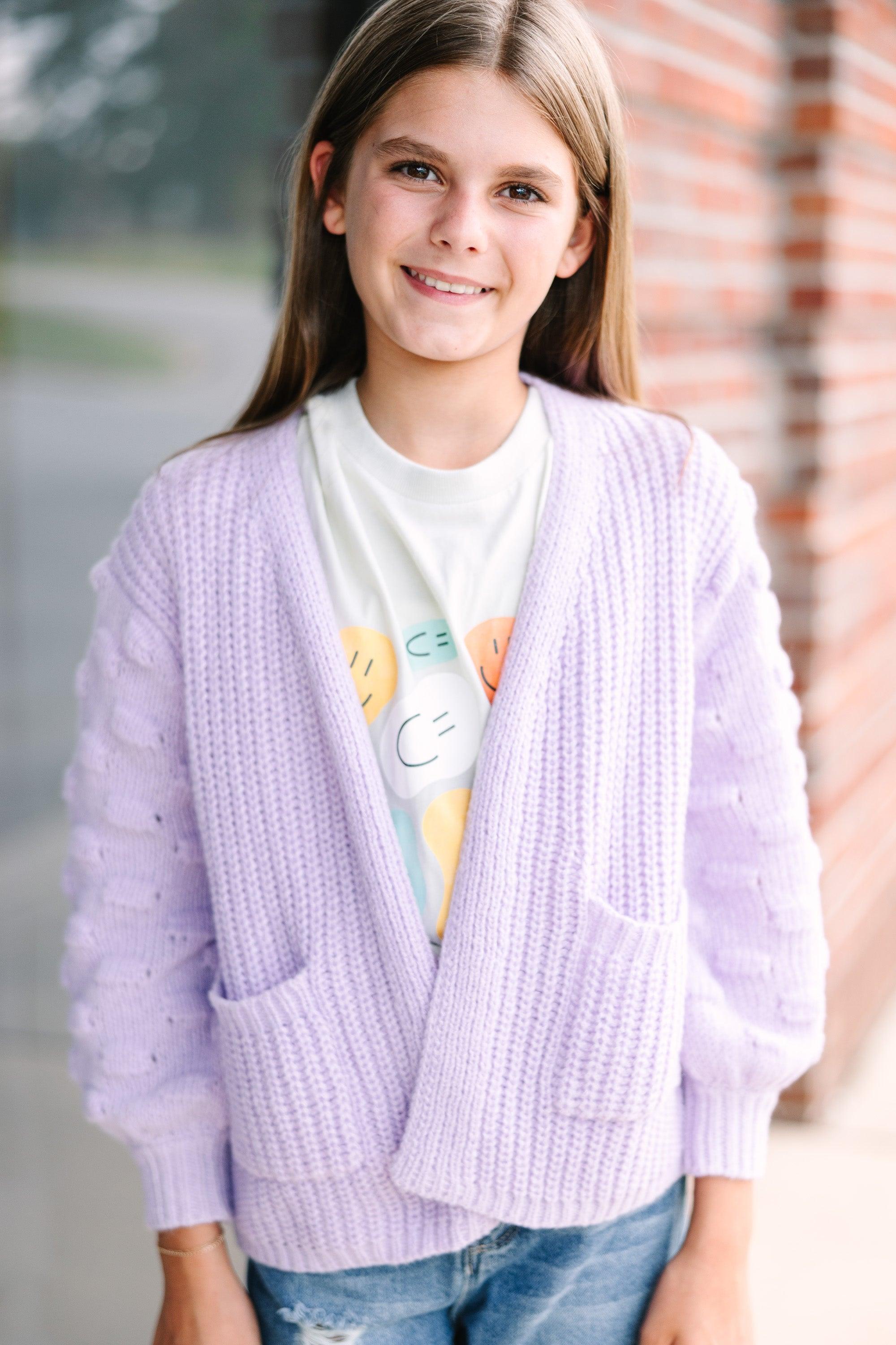 Girls: Make Your Day Lavender Purple Pompom Cardigan Girls product image